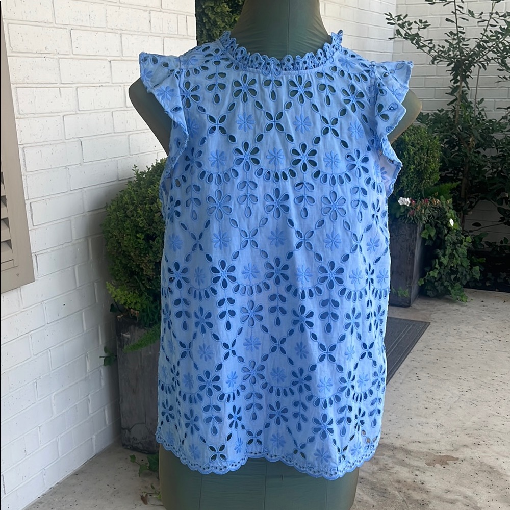 J. Crew Blue Ruffled Embellished Blouse